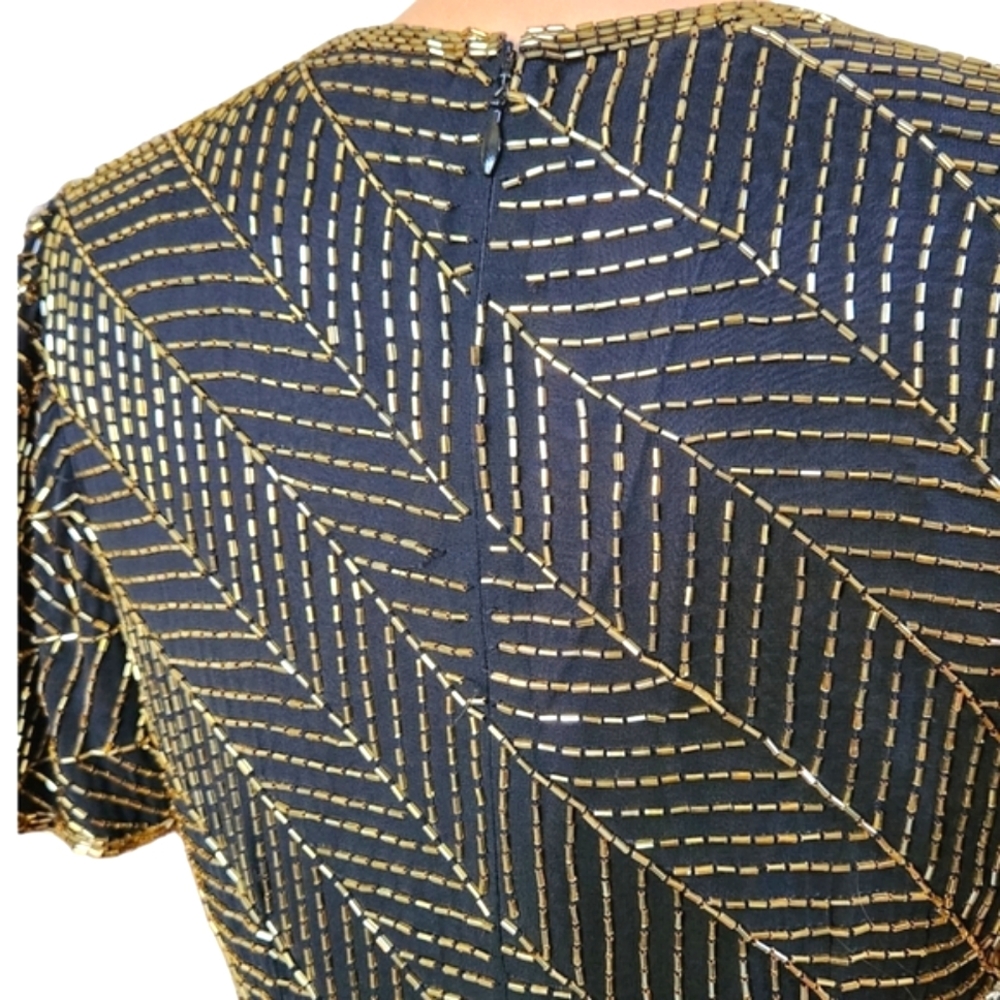 A.J. BARI Vintage 1980s Silk Beaded Sheath Dress - Size 10 - Picture 12 of 14